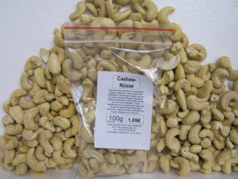 Cashew Nuesse, nicht gesalzen, nicht geroestet, 100g